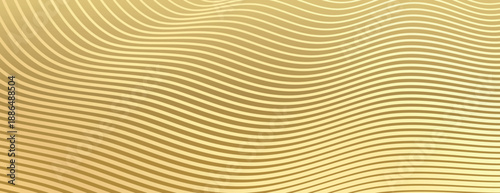 A gold background with wavy lines. The background features a smooth, metallic gold texture, creating a luxurious and elegant gold effect. Modern wavy line pattern background. Gold background vector.
