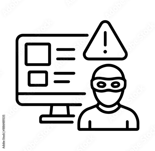 Intrusion detection system in minimalist line art style in black and white