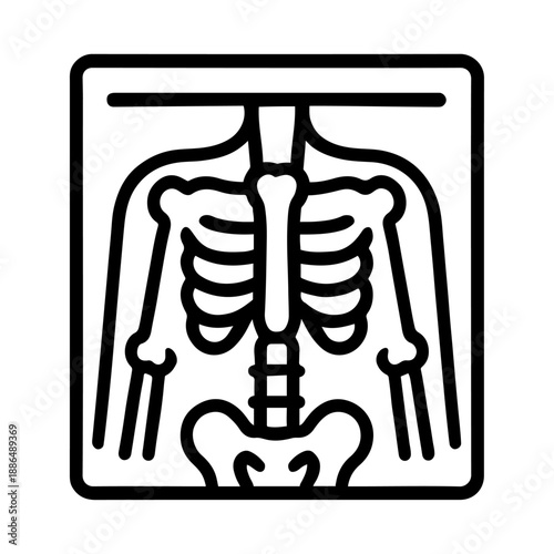 Human skeleton x-ray line art drawing icon in black and white