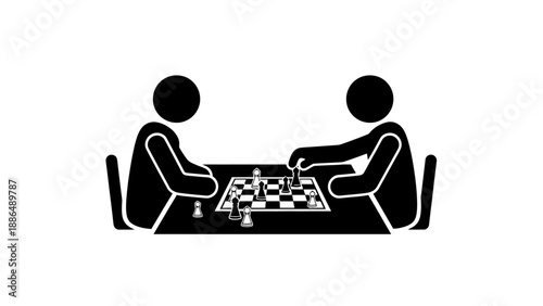 Two people playing a strategic game of chess at a table.