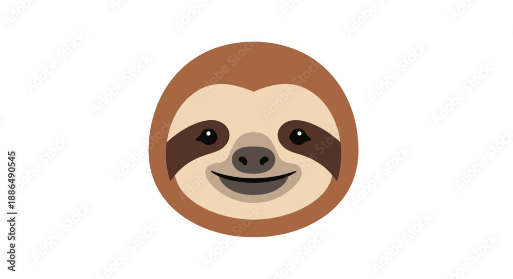 Fototapeta premium Cute Cartoon Sloth Face Illustration with a Happy Smile.