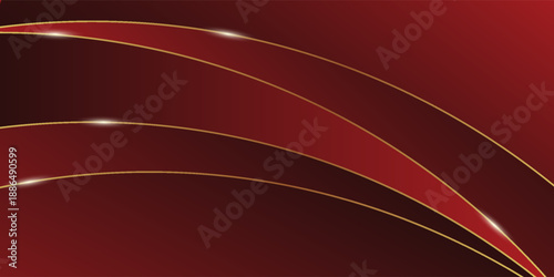 Red background with gold lines and abstract gold rays. vector Eps 10