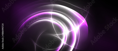 Abstract swirls, luminous lines, purple hues dominate dark background. Energy radiates from central point, creating dynamic visual effect.