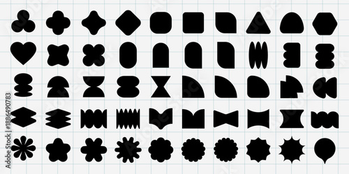 Collection of abstract black shapes. Various geometric shapes in black. Abstract shapes include circles, triangles, and squares. Black shapes on white background. Black shapes, vector element set.