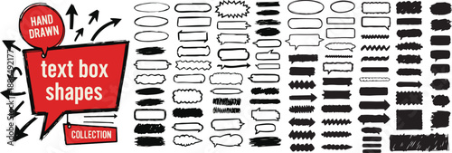 Hand drawn crayon style text box vector set with rectangle and round shapes, grunge pencil sketch texture and doodle outline elements.eps