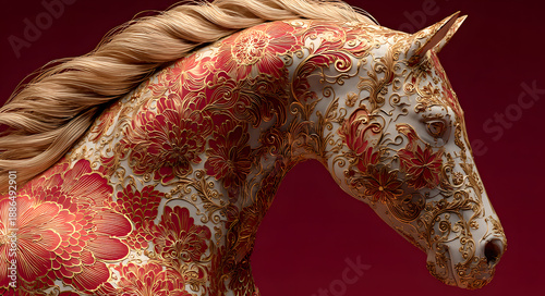 Wallpaper Mural The horse is adorned with intricate golden patterns. luxury red and gold chinese horse new year background, 2026 new year with copy space for text, a dynamic pose against a vibrant red background. Torontodigital.ca