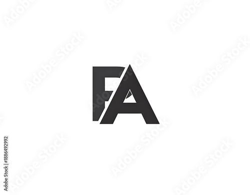 Abstract shadowed letters 'FA' combined, dark on white. Minimalist design