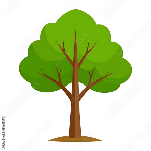 A cartoon tree with green foliage and a brown trunk is centered on a white background in a minimalist style