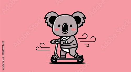 Canvas Print Cartoon koala on scooter illustration