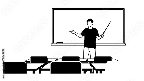 Teacher standing in front of a whiteboard in a classroom.