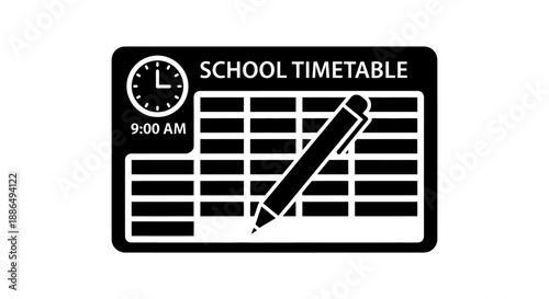 School Timetable with Pen and Clock Icon.