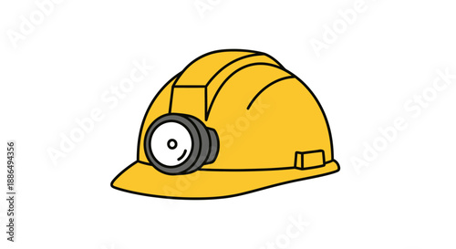 Yellow Hard Hat with Headlamp for Construction or Mining Safety.