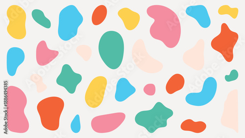 Colorful abstract shapes in various sizes and colors. Abstract shapes include blue, red, yellow, and green. Vibrant abstract shapes on a white background. Pastel shapes, vector element set.