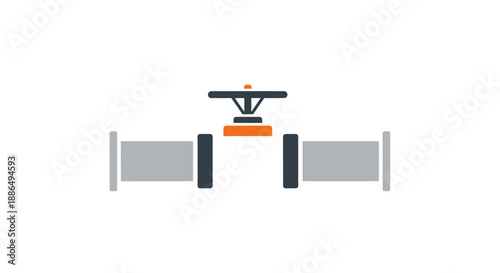 Industrial pipeline section with a manual shut-off gate valve illustration.