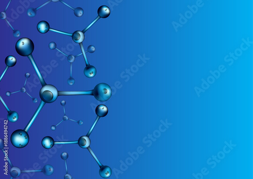 Vector graphic background inspired by molecular structure, atoms, and molecules. Science, digital technology, research theme. Modern, high-tech, precise, scalable for science brands and educational vi