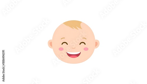 Adorable cartoon depiction of a baby's face, rosy cheeks, smiling, against a crisp white background