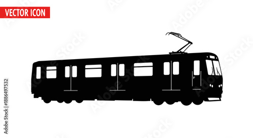 Silhouette of a modern electric train with pantograph.