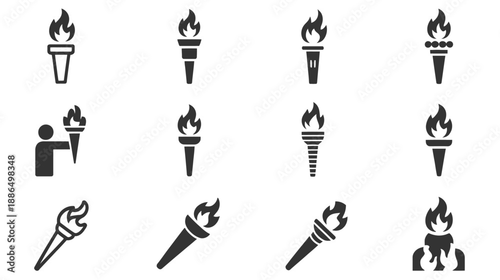 Naklejka premium Black and white of torches with flames fire