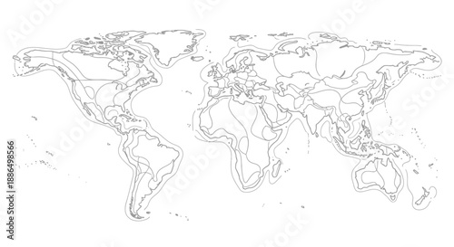 Abstract contour line world map outline for educational or graphic design projects