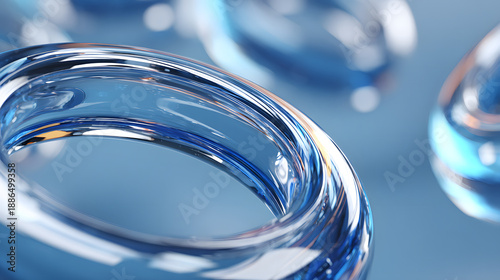 Wallpaper Mural 3d rendered round glass shapes with a reflective surface, arranged in shape of a torus, floating on air. Futuristic abstract background featuring blue lenses. Minimalist aesthetic concept Torontodigital.ca