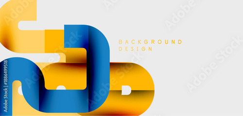 Abstract ribbons intertwine, creating dynamic visual flow. Gradient colorsblue, yellow, orangeadd depth, texture. Minimalist design suits backgrounds.