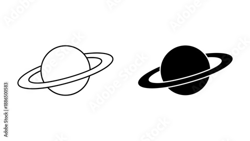 A minimalist vector graphic illustration of Saturn with two different design styles