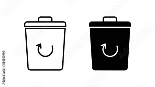 A vector graphic illustration of two recycling bin icons in black and white