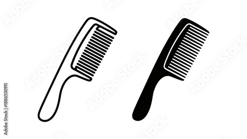 A minimalist vector graphic illustration of two combs in black and white