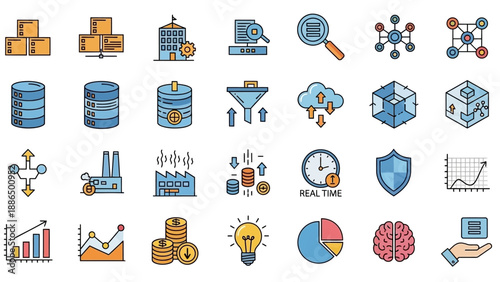 Collection of Business and Technology Icons.