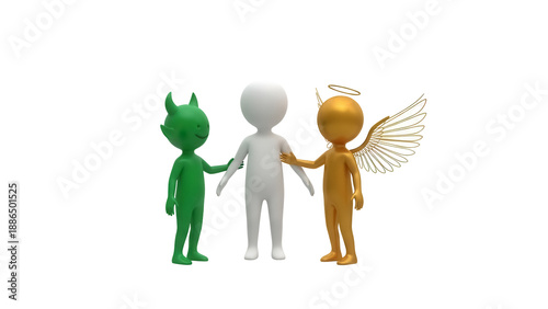 Foto Moral dilemma PNG isolated, angel and devil influencing decision, good versus ev