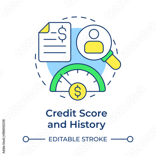 Credit score and history multi color concept icon. Financial statement, balance sheet. Person evaluation. Round shape line illustration. Abstract idea. Graphic design. Easy to use in presentation