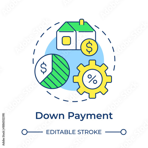 Down payment multi color concept icon. Mortgage calculation, property investment. Financial planning. Round shape line illustration. Abstract idea. Graphic design. Easy to use in presentation