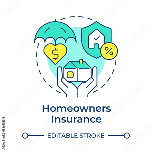 Homeowners insurance multi color concept icon. Financial protection, risk management. Round shape line illustration. Abstract idea. Graphic design. Easy to use in presentation, booklet