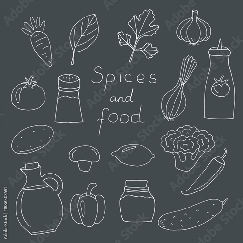 Spices Condiments and Vegetables Minimalist Line Illustrations for Culinary Projects