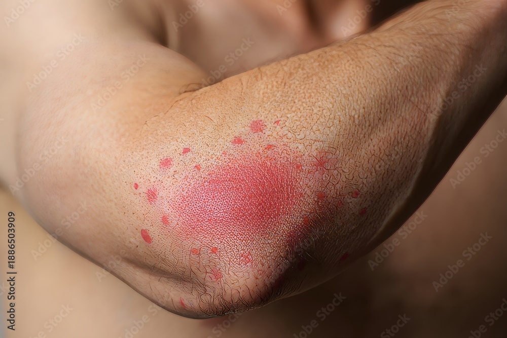 Fototapeta premium Dry, Cracked Elbow Skin - Close-up of Dermatitis and Irritation