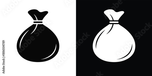 Black and white illustration of two drawstring bags side by side comparison