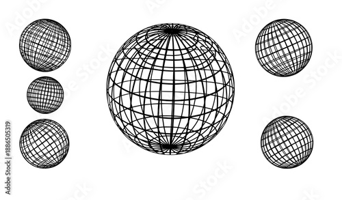 Modern globe grid sphere vector symbol set representing global geography isolated on white