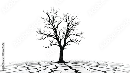 A lone tree stands as a silhouette against a white background on transparent background