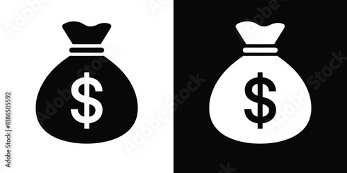 Black and white money bag icons representing opposing financial concepts