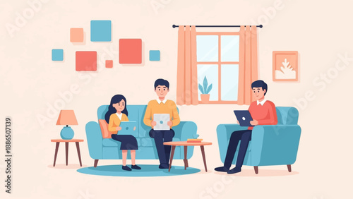 People working on laptops in a living room