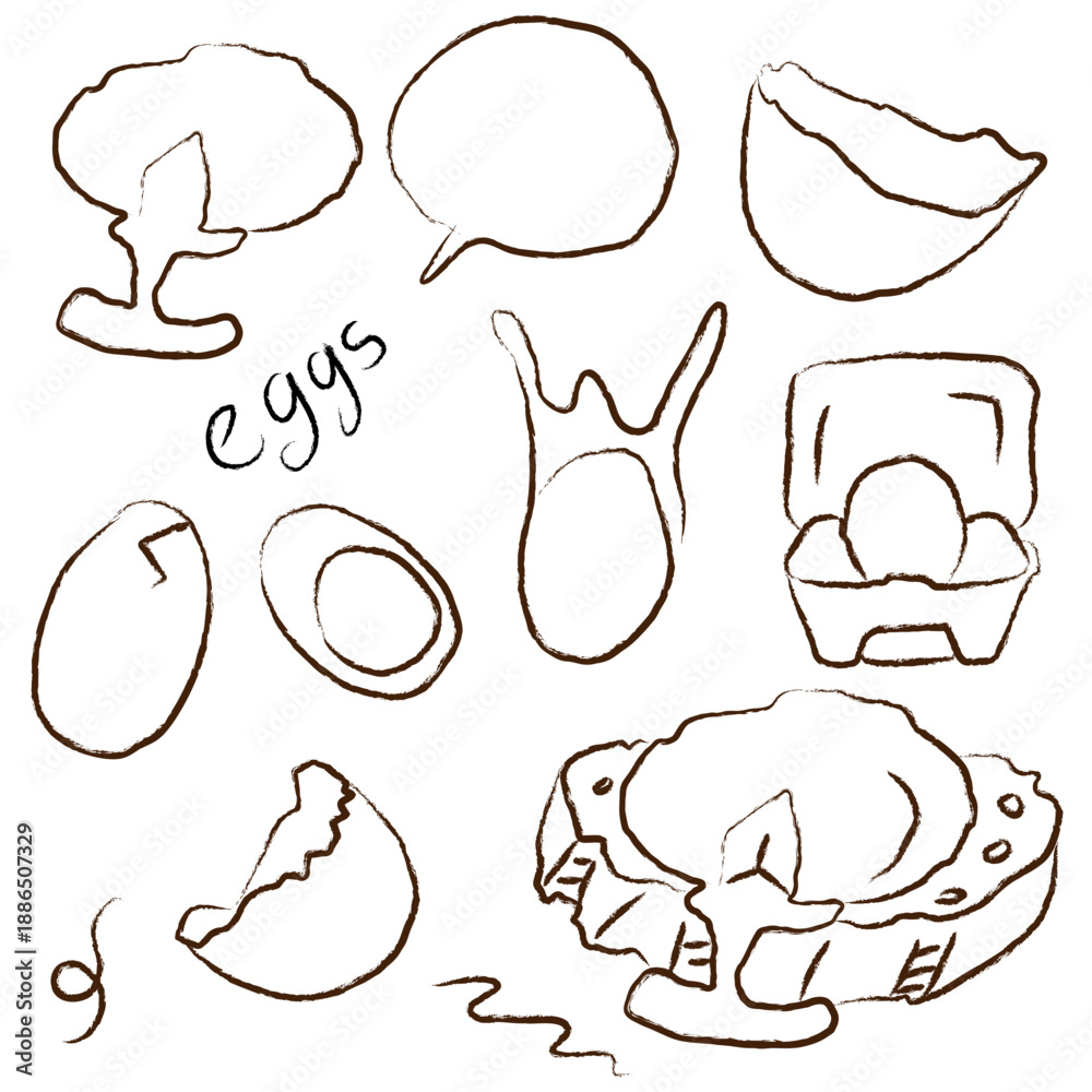 Fototapeta premium Hand Drawn Egg Doodle Set with Cute Breakfast Food and Kitchen Elements 
