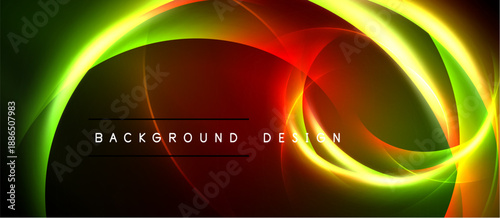 Abstract flowing lines, vibrant colors. Green, yellow, red blend creating dynamic visual effect. Text reads background design.