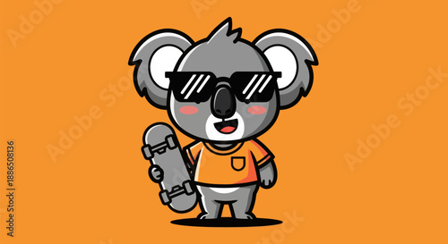 Cartoon koala with skateboard and sunglasses