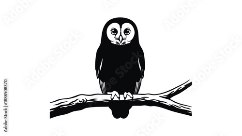 A black silhouette of an owl sitting on a branch