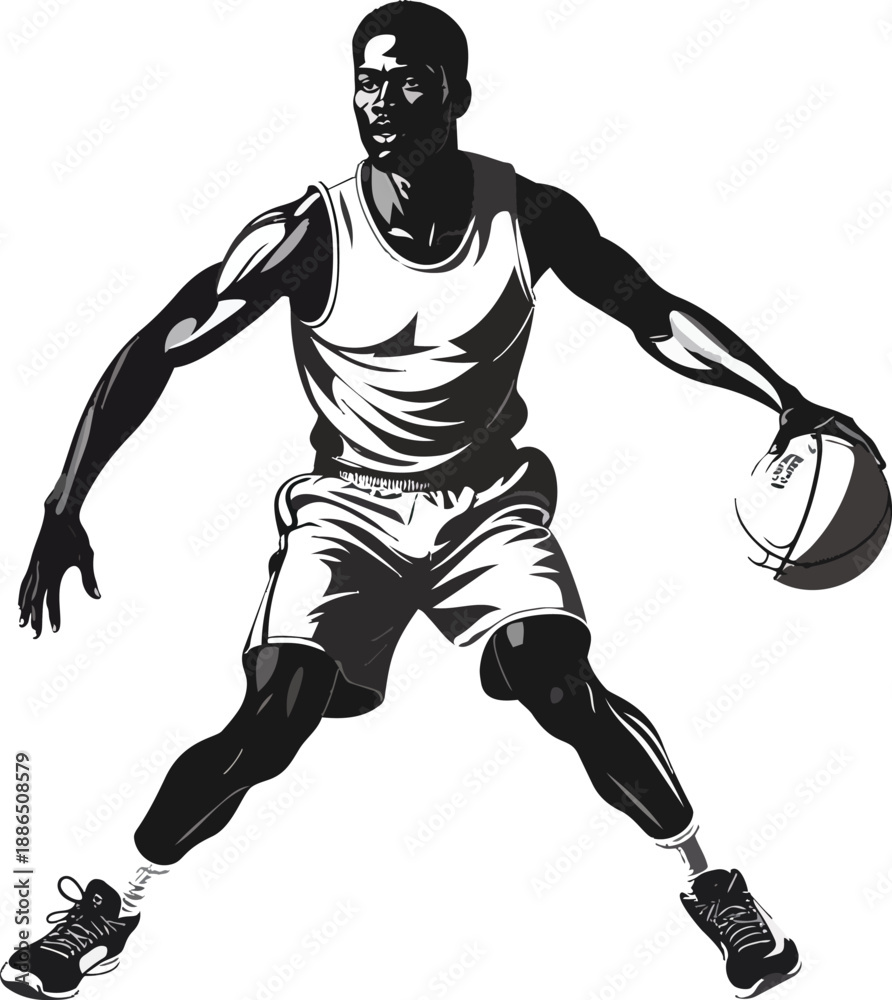 Naklejka premium Black and White Basketball Player Silhouette