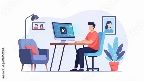 Person working on a computer with artificial intelligence