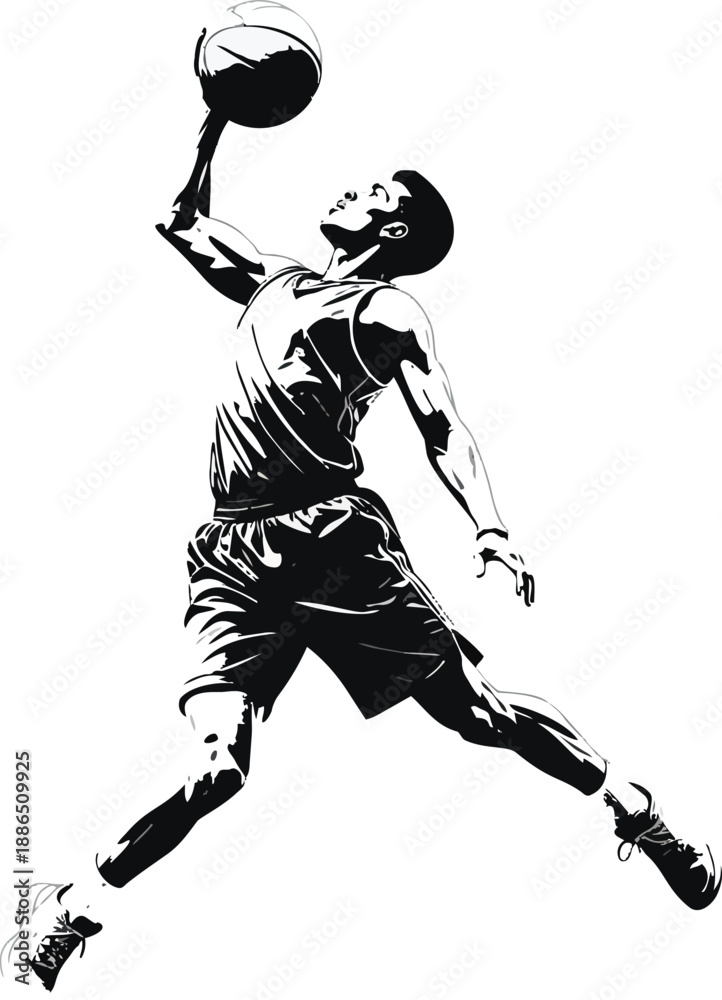 Obraz premium Black and White Basketball Player Silhouette