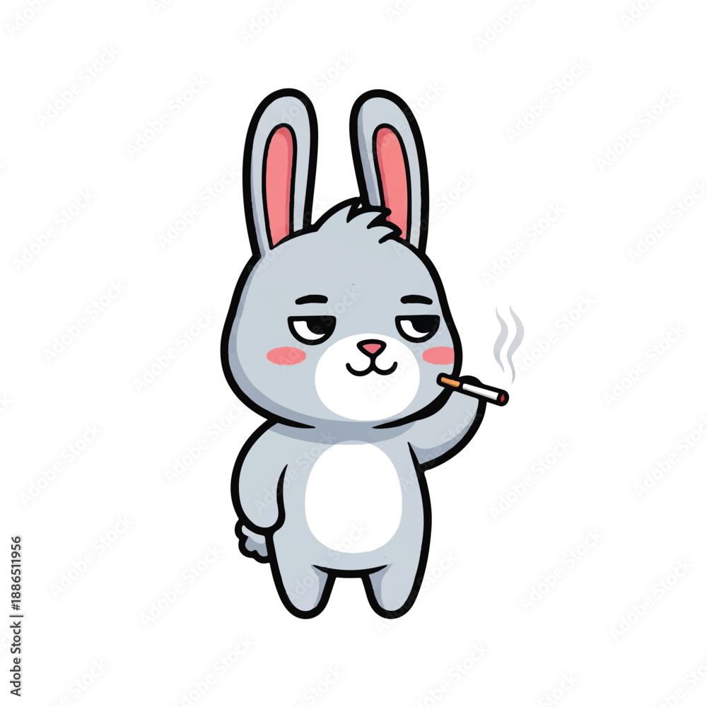 Obraz premium Cartoon rabbit smoking a cigarette with a relaxed expression