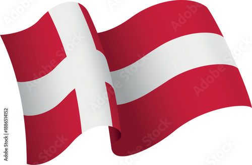 Flag of Denmark. Ribbon style flag that conveys a sense of movement and waving effect
