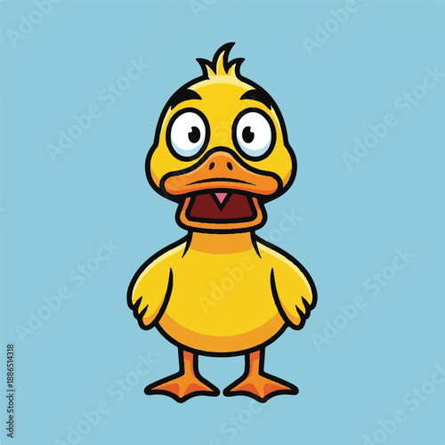Cartoon Duck with Surprised Expression and Open Mouth on Light Blue Background